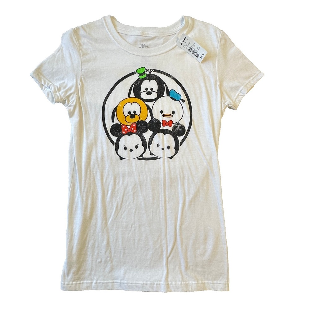 Disney Tsum Tsum Shirt Mickey Minnie Donald Pluto White Juniors Size Medium NWT